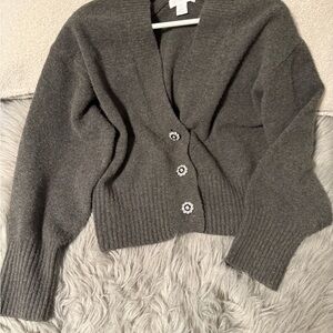 H&M Dark Gray Button-Front V-Neck Cardigan